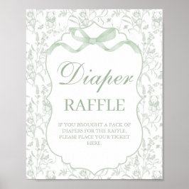 Sage Green Bow Baby Shower Boy Diaper Zeichen Poster