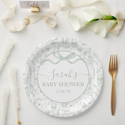 Sage Green Bow Baby Shower Boy Pappteller (Hochzeit)