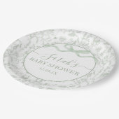 Sage Green Bow Baby Shower Boy Pappteller (Schrägansicht)