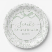 Sage Green Bow Baby Shower Boy Pappteller (Vorderseite)