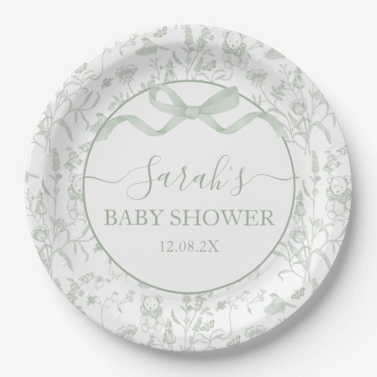 Sage Green Bow Baby Shower Boy Pappteller (Vorderseite)