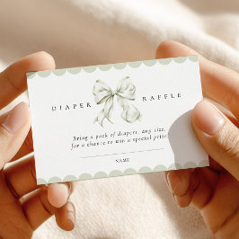 Sage Green Bow Baby Shower Diaper Raffle Card Begleitkarte