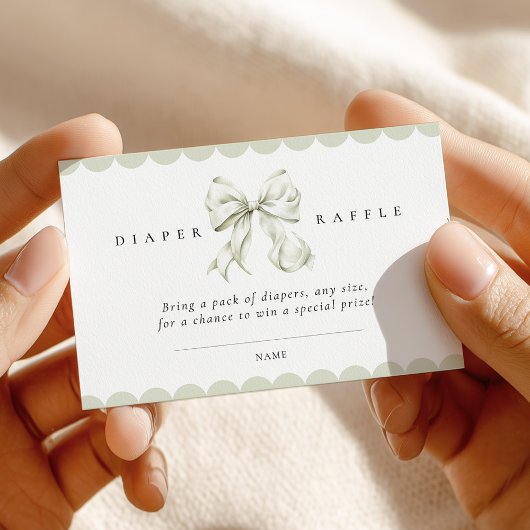 Sage Green Bow Baby Shower Diaper Raffle Card Begleitkarte