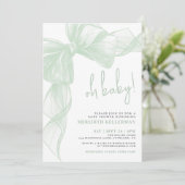 Sage Green Bow Baby Shower Einladung (Stehend Vorderseite)