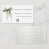 Sage Green Bow Baby Shower Registry Card Visitenkarte (Vorne/Hinten)