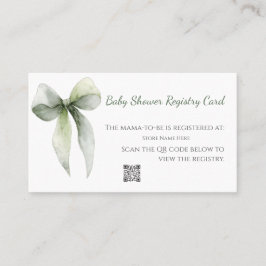 Sage Green Bow Baby Shower Registry Card Visitenkarte