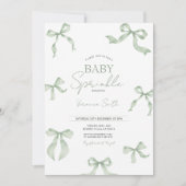 Sage Green Bow Baby Sprinkle Invitation Einladung (Vorderseite)