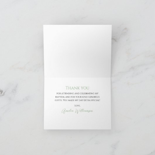 Sage Green Bow Baptisse Dankeskarte (Innenseite)