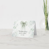Sage Green Bow Baptisse Dankeskarte (Vorderseite)