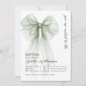 Sage Green Bow Baptisse Einladung (Vorderseite)