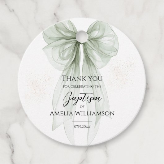 Sage Green Bow Baptisse Geschenkanhänger (Vorderseite)