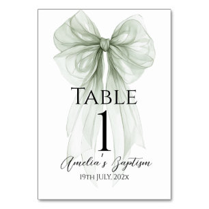 Sage Green Bow Baptisse Tischnummer