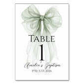 Sage Green Bow Baptisse Tischnummer (Vorderseite)