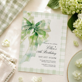 Sage Green Bow Birthday Einladung