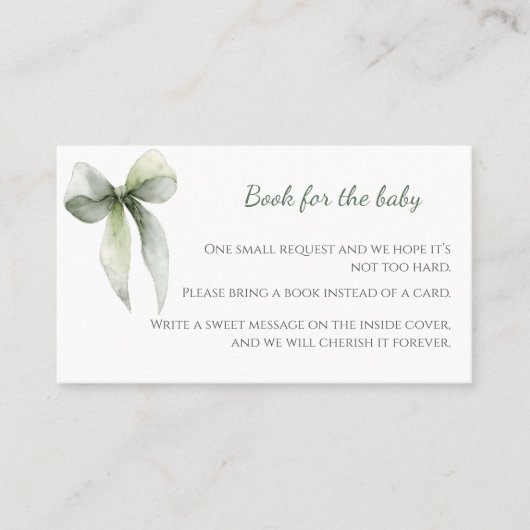 Sage Green Bow Books for Baby Card Visitenkarte (Vorderseite)