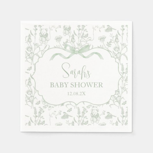 Sage Green Bow Chinoiserie Babydusche Serviette (Vorderseite)