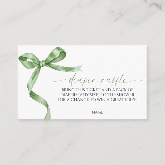 Sage Green Bow Diaper Raffle Begleitkarte (Vorderseite)