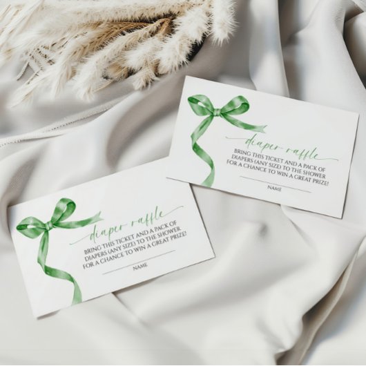 Sage Green Bow Diaper Raffle Begleitkarte