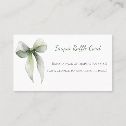 Sage Green Bow Diaper Raffle Card Visitenkarte (Vorderseite)