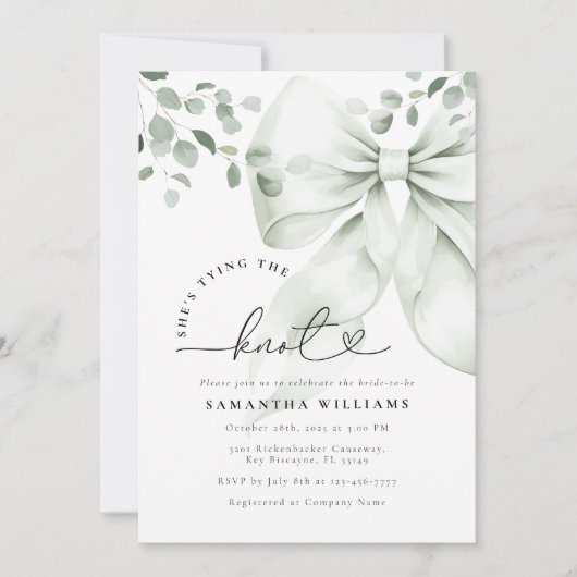 Sage Green Bow Eucalyptus Brautparty Einladung (Vorderseite)