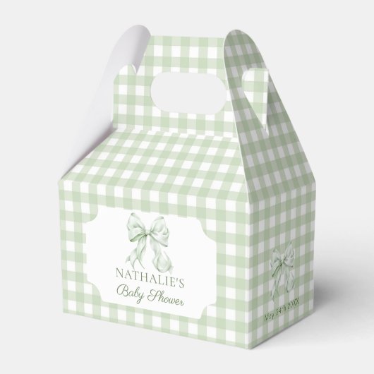 Sage Green Bow Gingham Baby Dusche Geschenkschachtel (Vorderseite)