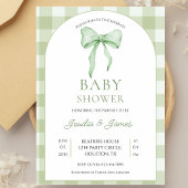 sage green Bow Gingham Baby Shower Invitation Einladung