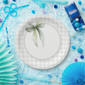 Sage Green Bow Gingham Baby Shower Pappteller (Party)