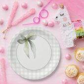 Sage Green Bow Gingham Baby Shower Pappteller (Party)