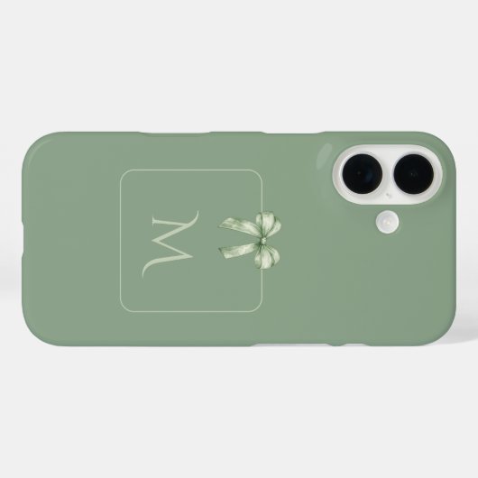 Sage Green Bow Initial Aesthetic Case-Mate iPhone Hülle (Rückseite (Horizontal))