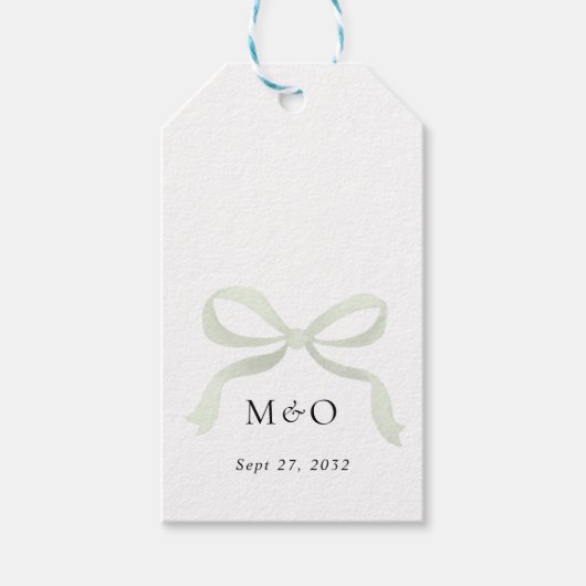 Sage Green Bow Monogram Thank You Message Wedding Geschenkanhänger (Vorderseite)