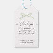 Sage Green Bow Monogram Thank You Message Wedding Geschenkanhänger (Rückseite)