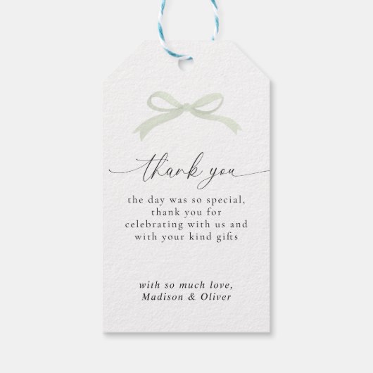 Sage Green Bow Monogram Thank You Message Wedding Geschenkanhänger (Rückseite)