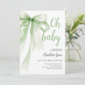 Sage Green Bow Oh Baby Dusche Einladung (Stehend Vorderseite)