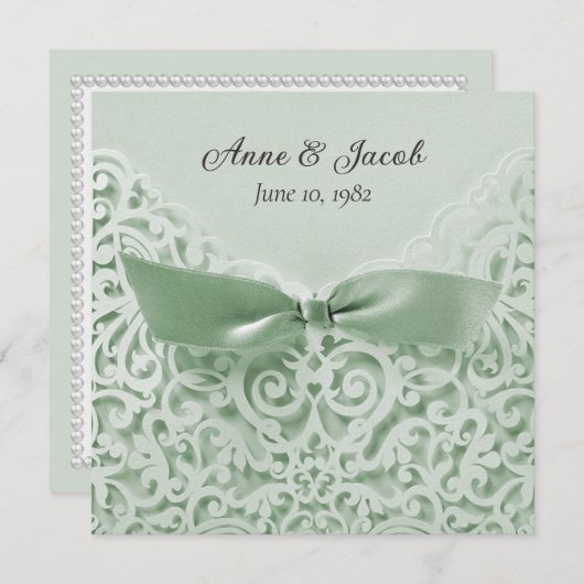 Sage Green Bow on Lace Wedding Vow Erneuerung Einladung (Vorne/Hinten)