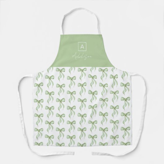 Sage Green Bow Pattern Monogram Personalized Schürze (Vorderseite)