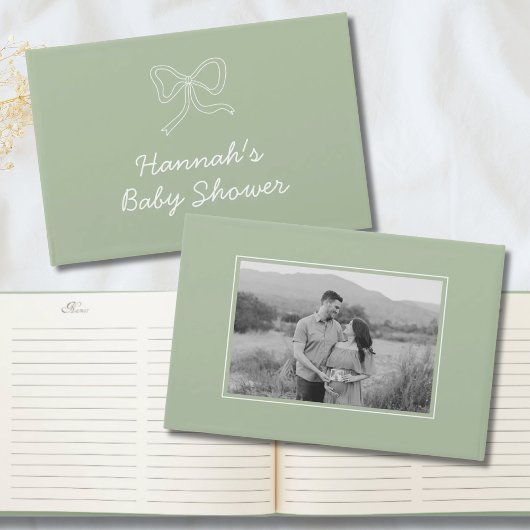Sage Green Bow Personalisiert Baby Showbook Gästebuch