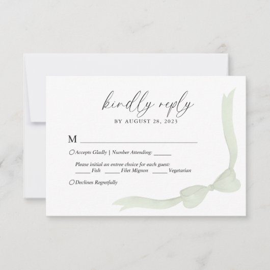 Sage Green Bow Ribbon Menu Choice Wedding RSVP (Vorderseite)