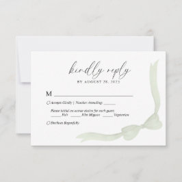 Sage Green Bow Ribbon Menu Choice Wedding RSVP Karte