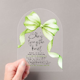Sage Green Bow She's Tying the Knot Bridal Shower Acryleinladungen