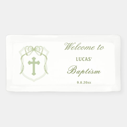Sage Green Bow Wappen Taufe Banner (Horizontal)