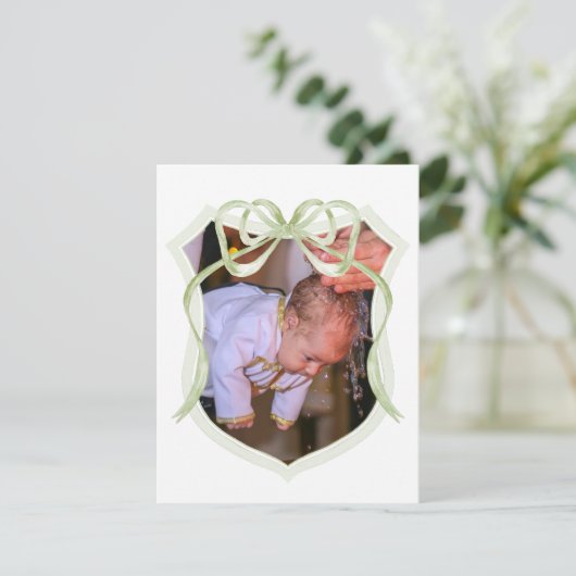 Sage Green Bow Wappen Taufe Danke Karte (Stehend Vorderseite)