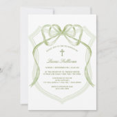 Sage Green Bow Wappen Taufe Einladung (Vorderseite)