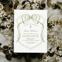 Sage Green Bow Wappen Taufe Einladung