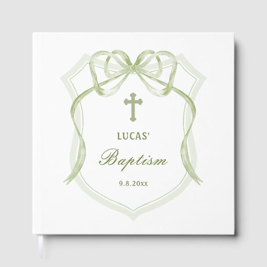 Sage Green Bow Wappen Taufe Gästebuch (Vorderseite)