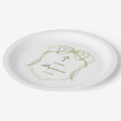 Sage Green Bow Wappen Taufe Pappteller (Schrägansicht)