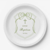 Sage Green Bow Wappen Taufe Pappteller (Vorderseite)