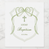 Sage Green Bow Wappen Taufe Weinetikett (Einzelnes Label)