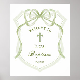 Sage Green Bow Wappen Taufe Willkommen Poster