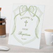 Sage Green Bow Wappen Taufe Willkommen Sockelschild (In Situ)