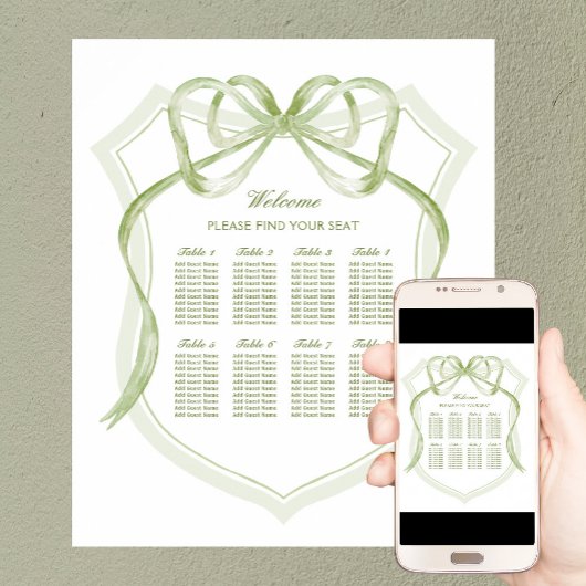 Sage Green Bow Wappen Taufkarte Poster